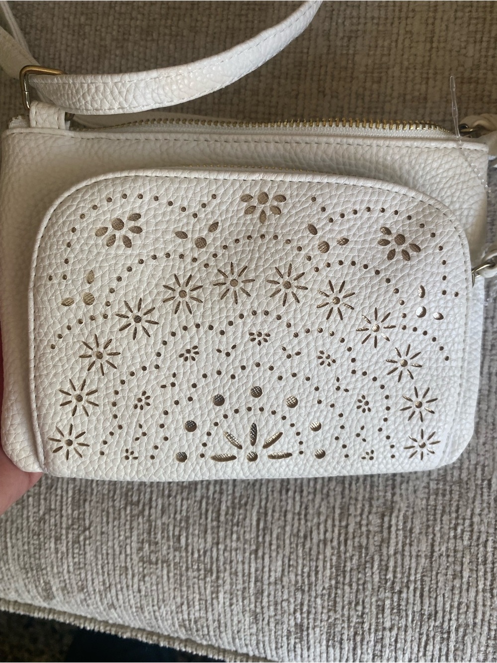 New white Laser-Cut Floral Crossbody Bag - Women's Daily Shoulder Bag - Picture 4 of 5